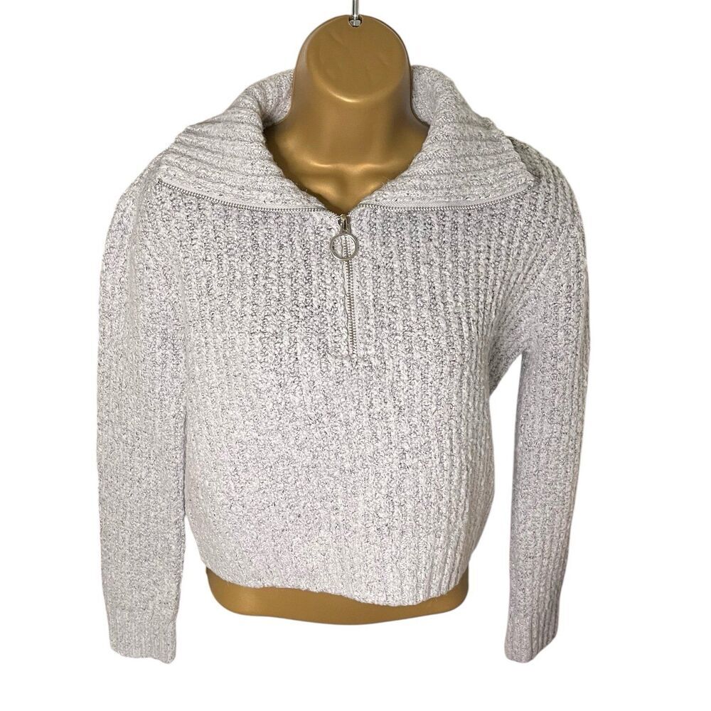 Sincerely Jules Ribbed Quarter Zip Sweater Cropped Mock Neck Gray S
